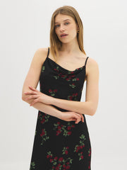 Strawberry Print Cowl Neck Mesh Dress
