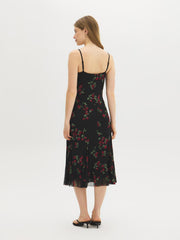 Strawberry Print Cowl Neck Mesh Dress