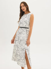 Sleeveless Floral Crepe Midi Dress