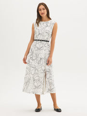 Sleeveless Floral Crepe Midi Dress