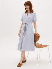 Cotton-Blend Striped Shirt Dress
