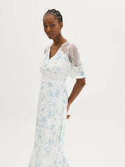 Floral Lace Chiffon Midi Dress