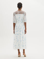 Floral Lace Chiffon Midi Dress