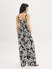 Leaf Print Wide-Leg Jumpsuit