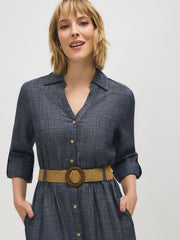 Linen-Blend Midi Shirt Dress