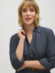 Linen-Blend Midi Shirt Dress
