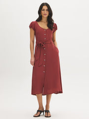 Textured Tie-Waist Midi Dress