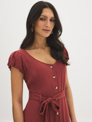 Textured Tie-Waist Midi Dress