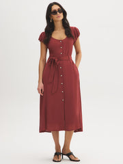Textured Tie-Waist Midi Dress
