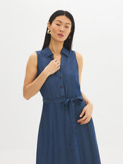 Sleeveless Denim Midi Shirt Dress