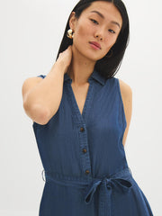 Sleeveless Denim Midi Shirt Dress