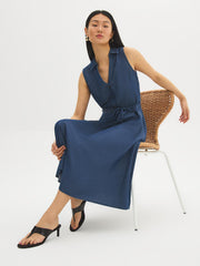 Sleeveless Denim Midi Shirt Dress