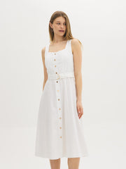 Cotton Denim Belted Midi Dress