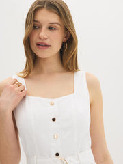 Cotton Denim Belted Midi Dress