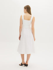 Cotton Denim Belted Midi Dress