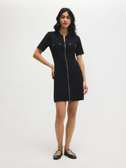 Zip-Front Mini Sweater Dress