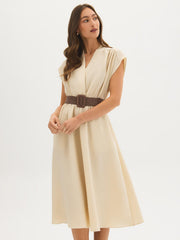 Textured Wrap-Front Midi Dress