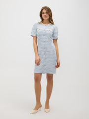 Short Sleeve Button-Front Boucle Dress