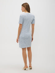 Short Sleeve Button-Front Boucle Dress