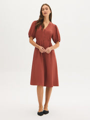 Button-Front Midi Dress