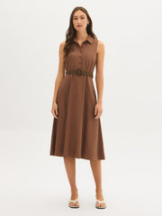 Sleeveless Linen-Blend Midi Shirt Dress
