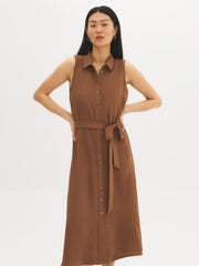 Sleeveless Tie-Waist Shirt Dress