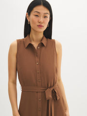 Sleeveless Tie-Waist Shirt Dress
