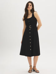 Cotton-Blend Belted Midi Dress