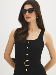 Cotton-Blend Belted Midi Dress