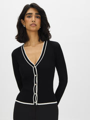 Contrast Trim V-Neck Cardigan