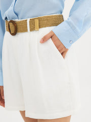 Belted Linen-Blend Shorts