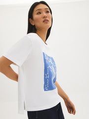 Foil Floral Cotton-Blend Top