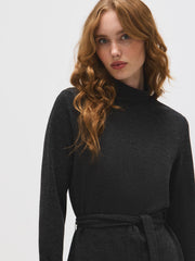 Mock Neck Melange Ribbed Tunic Top
