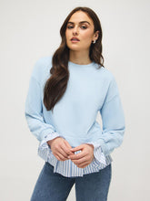 2-Fer Sweatshirt With Striped Cotton Blouse