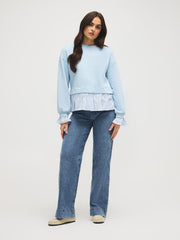 2-Fer Sweatshirt With Striped Cotton Blouse