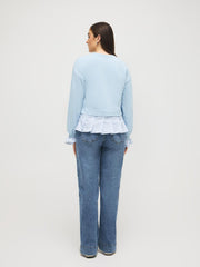 2-Fer Sweatshirt With Striped Cotton Blouse