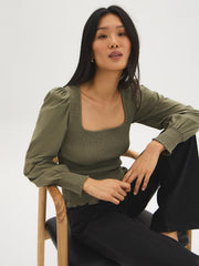 Cotton Square Neck Smocked Top