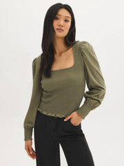 Cotton Square Neck Smocked Top