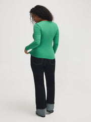 Zipper V-Neck Ribbed Top