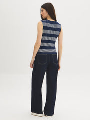 Sleeveless Striped Piqué Top