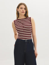 Striped Boat Neck Button-Front Top