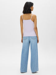 Cotton-Blend Tank Top With Lace Trim