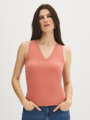 Cotton-Blend Lace V-Neck Top