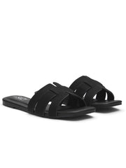 Faux Leather Woven Slides