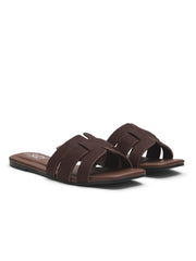 Faux Leather Woven Slides