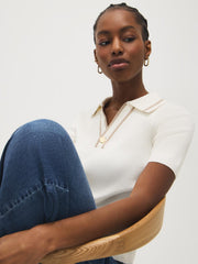 Cotton-Blend Polo Sweater with Contrast Piping