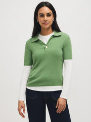 Cotton-Blend Polo Sweater