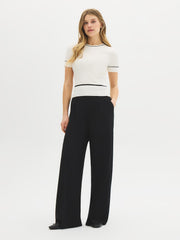 Contrast Piping Short Sleeve Sweater