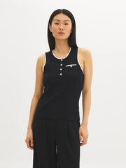 Sleeveless Button-Front Sweater Top