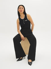 Sleeveless Button-Front Sweater Top